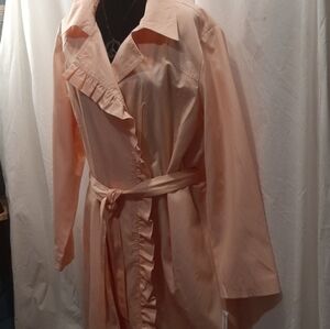 Peach Ruffle-Trim Trench CB Established 1962 Peach Women’s Coat - 3X